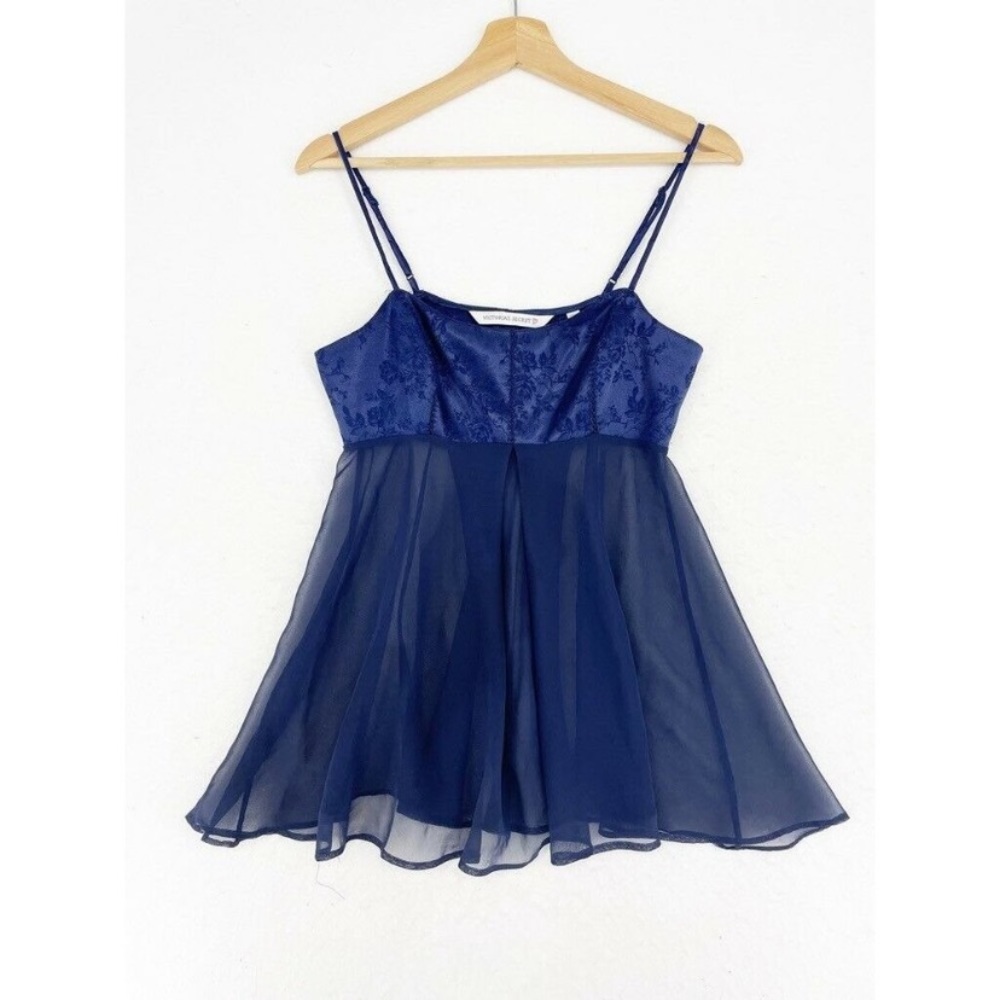 Vintage y2k Victoria’s Secret Babydoll Tank Sheer Size XS Blue Lingerie 2000's